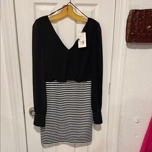 Double Zero Black and White Long Sleeve Dress